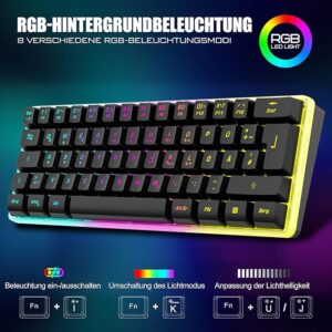 RedThunder 60% Wireless Gaming Keyboard and Mouse Set, QWERTZ DE Layout, Rechargeable Wireless Keyboard with Ultralight Honeycomb Construction Gaming Mouse for PC, Mac, PS5, Xbox Gamer, Office